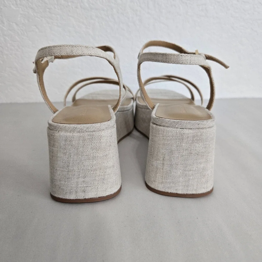 New- Reformation Ivory Linen Strappy Wedge Sandals